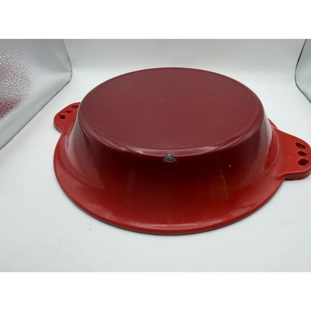 Vintage Red Enamelware Scalloped Pie Tart Quiche Baking Dish Double Handle